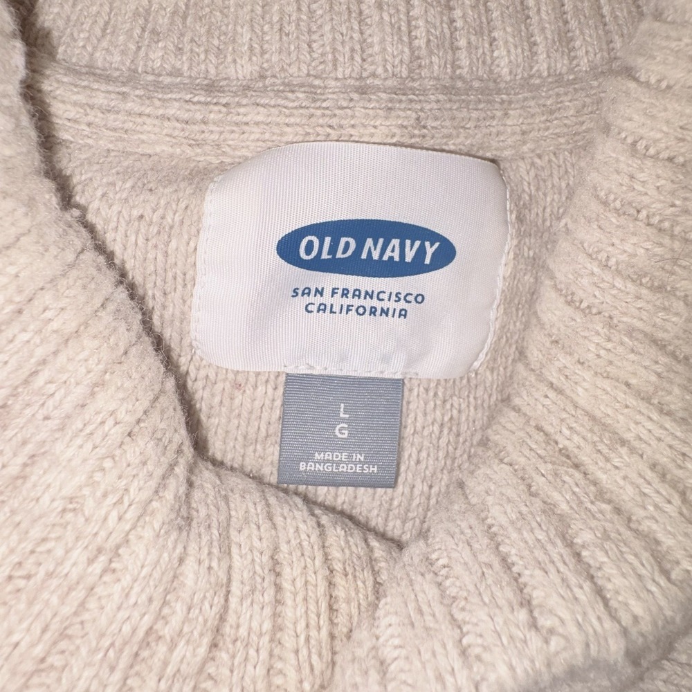 Old Navy San Francisco Men's Ivory Pullover Sweater L – High Neck/Button, EUC Cl - Picture 5 of 6